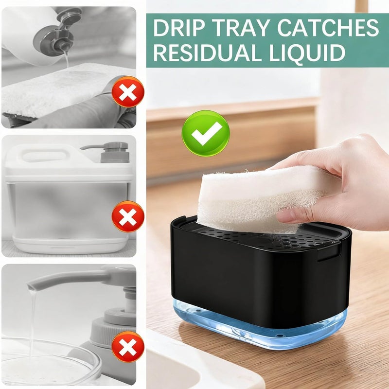Scuvleos Dish Soap Dispenser and Sponge Support, Sink Soap Pump Dispenser, Liquid Soap Dispenser, Kitchen Detergent Press Box, Suitable for Kitchens, Bathrooms and Sinks (Black) - Image 4